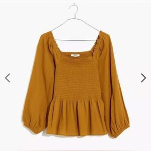 Madewell Lucie Smocked Peplum  woman Cotton Top size 14